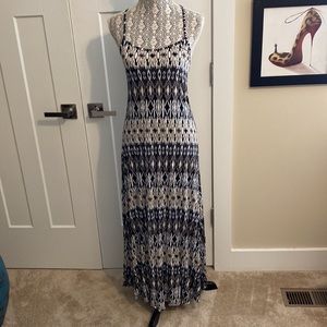 Lascana crossed strap maxi dress, size 6, black/tan/white print